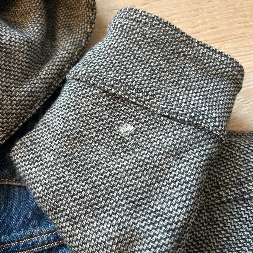 Rag & Bone JEAN Mixed Media Hooded Denim Jacket Blue Gray Knit Sleeve Womens M